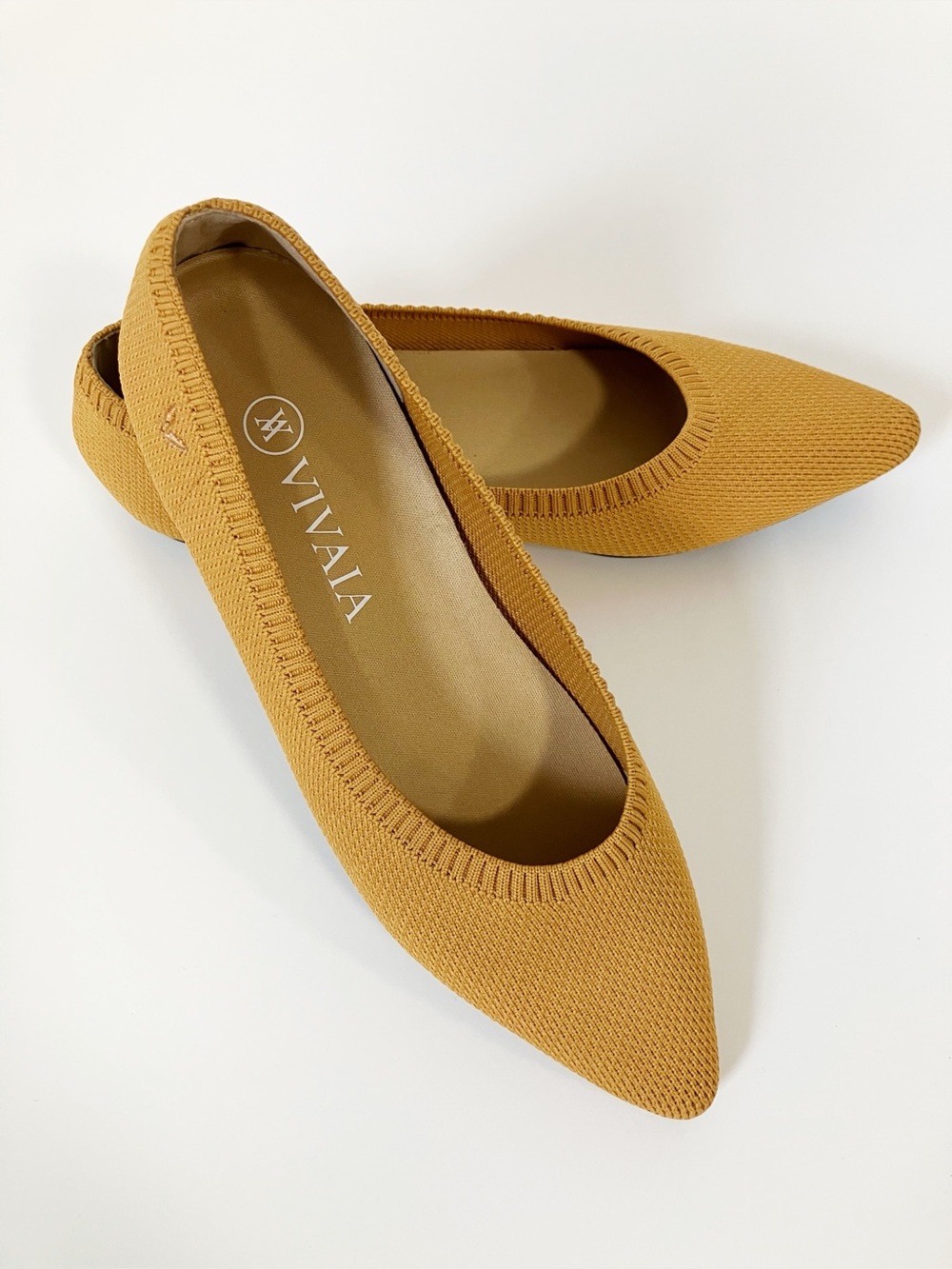 Vivaia | Yellow Aria Pointed Toe Knit Ballet Flats 36 Capsule Minimalist Neutral